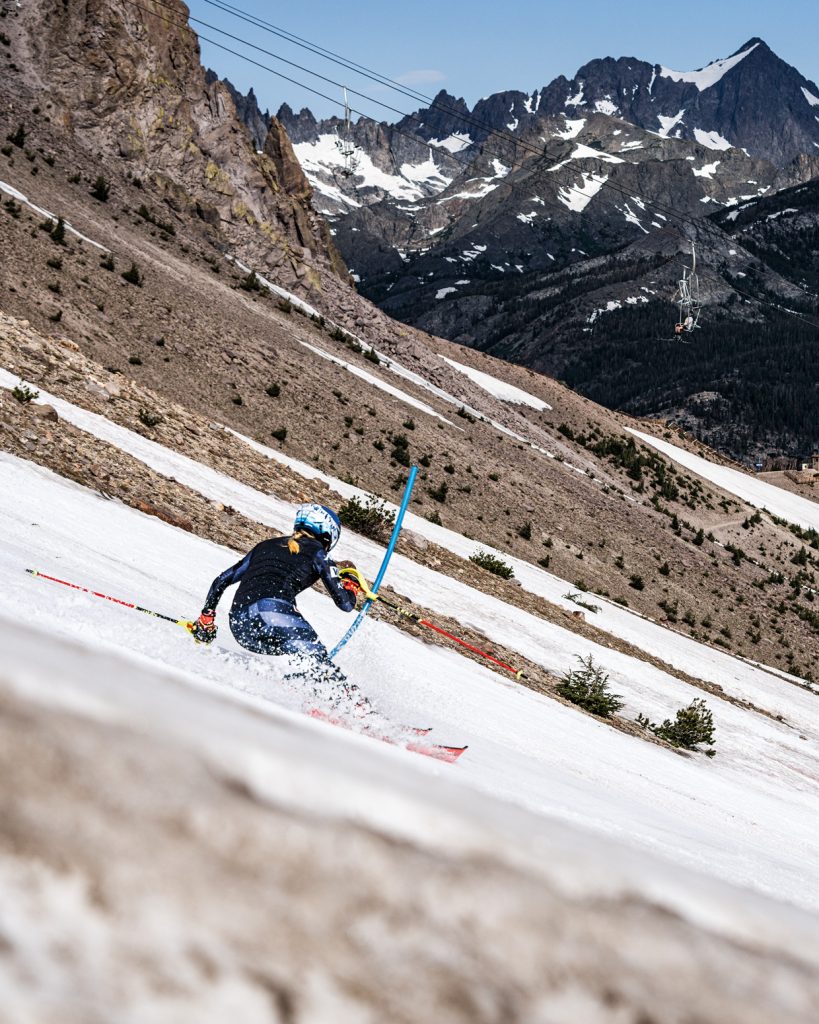 What off season? Save for a couple of weeks between race season and training (and the occasional media tour), Shiffrin dedicates herself to her craft. Summer slalom turns at Mammoth Mountain, CA, in August 2023.